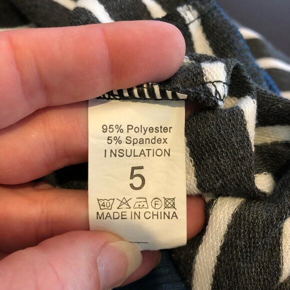 Hipster Row gray white striped blue trim snap front long cardigan size Medium - Picture 12 of 13